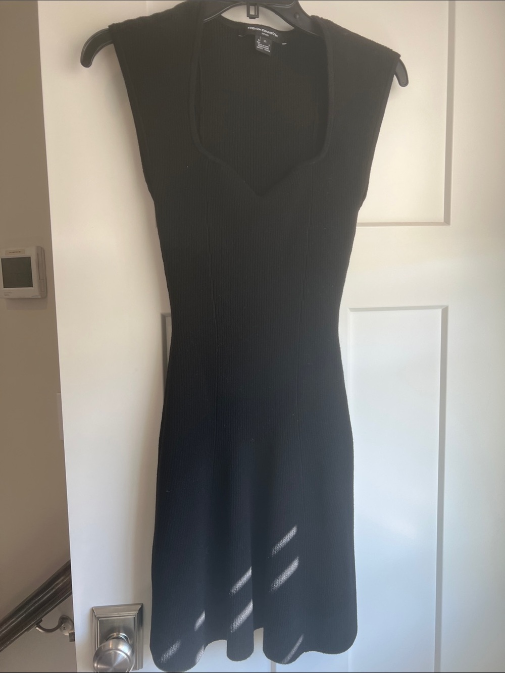 French Connection Black Ribbed Midi Dress